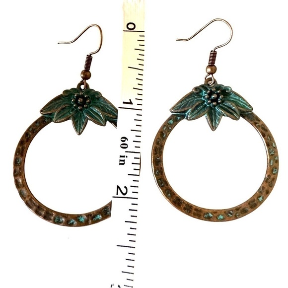 Vintage Style Large Round Dangle Hoop Earrings Bronze Tone - Picture 5 of 5